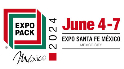 Logo for Expo Pack Mexico 2024 trade show showing the date June 4-7th, 2024 and location as Mexico City.