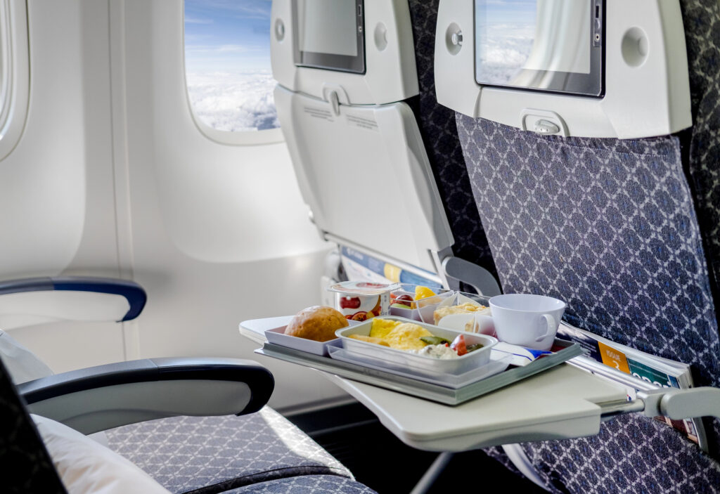 food on an airplane tray